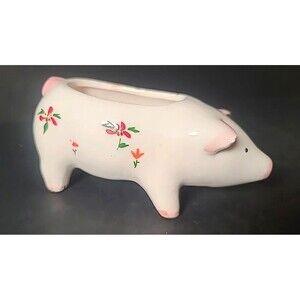 Pig Planter Tea Bag Sugar Packet Holder Vintage Hand Painted MCM Cottagecore